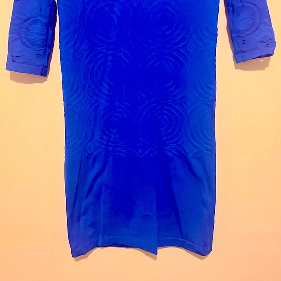 S/M Bodycon Dark Blue Dress OpenWork Round Neck two-third OpenWork Sleeve Mini - Picture 3 of 9